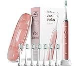 Aquasonic Vibe Series Ultra-Whitening Toothbrush – ADA Accepted Electric Toothbrush - 8 Brush Heads & Travel Case – 40,000 VPM Motor & Wireless Charging - 4 Modes w Smart Timer – Satin Rose Gold